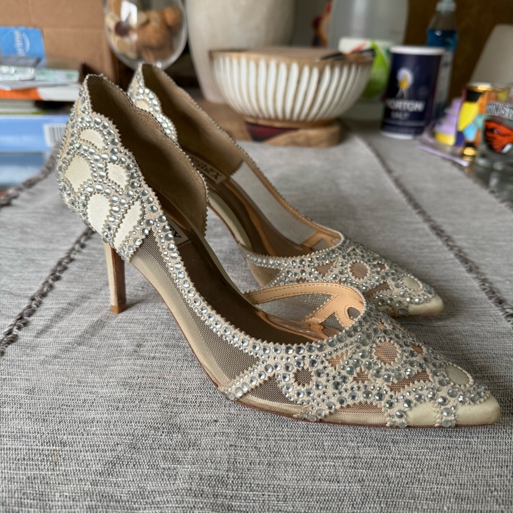 Champagne gold Badgley Mischka embellished rhinestone crystal heels